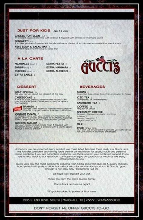 gucci food menu|gucci cafe.